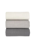 Load image into Gallery viewer, Set of three muslin swaddle blankets (3-pack) in light grey, grey, and dark grey.