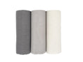 Load image into Gallery viewer, Set of three muslin swaddle blankets (3-pack) in light grey, grey, and dark grey.