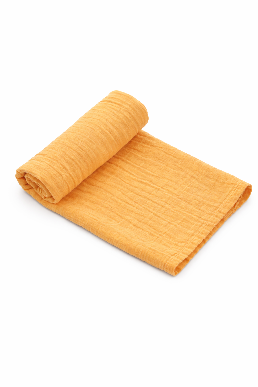 mango organic muslin baby swaddle blanket rolled on white background