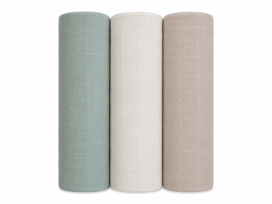 Green, light sage, tan organic swaddle set