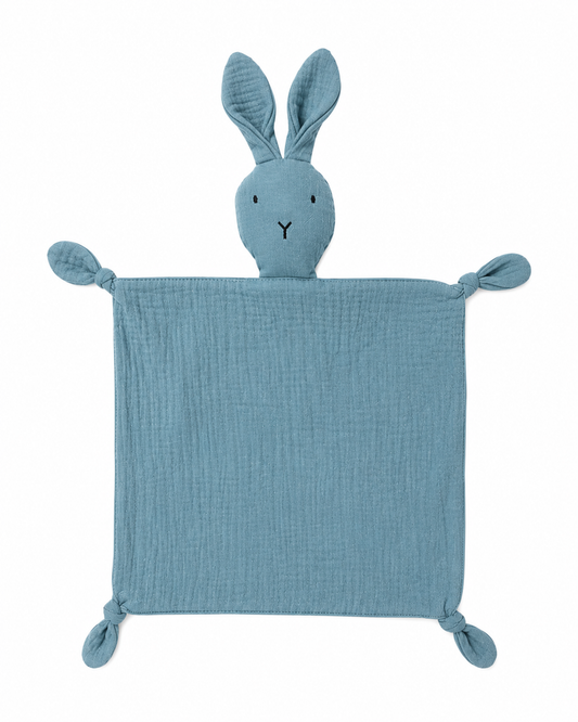 Premium Organic Cotton Bunny Lovey Security Blanket in Hazy Blue