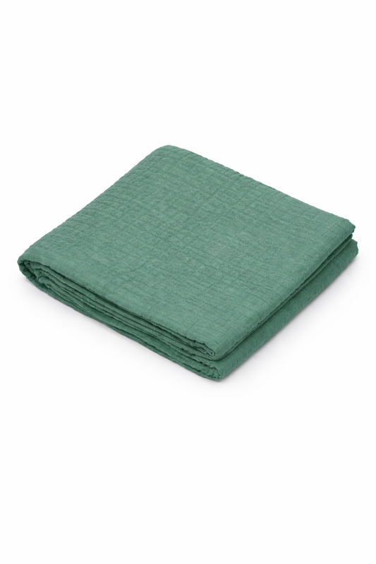 Green organic muslin baby blanket 